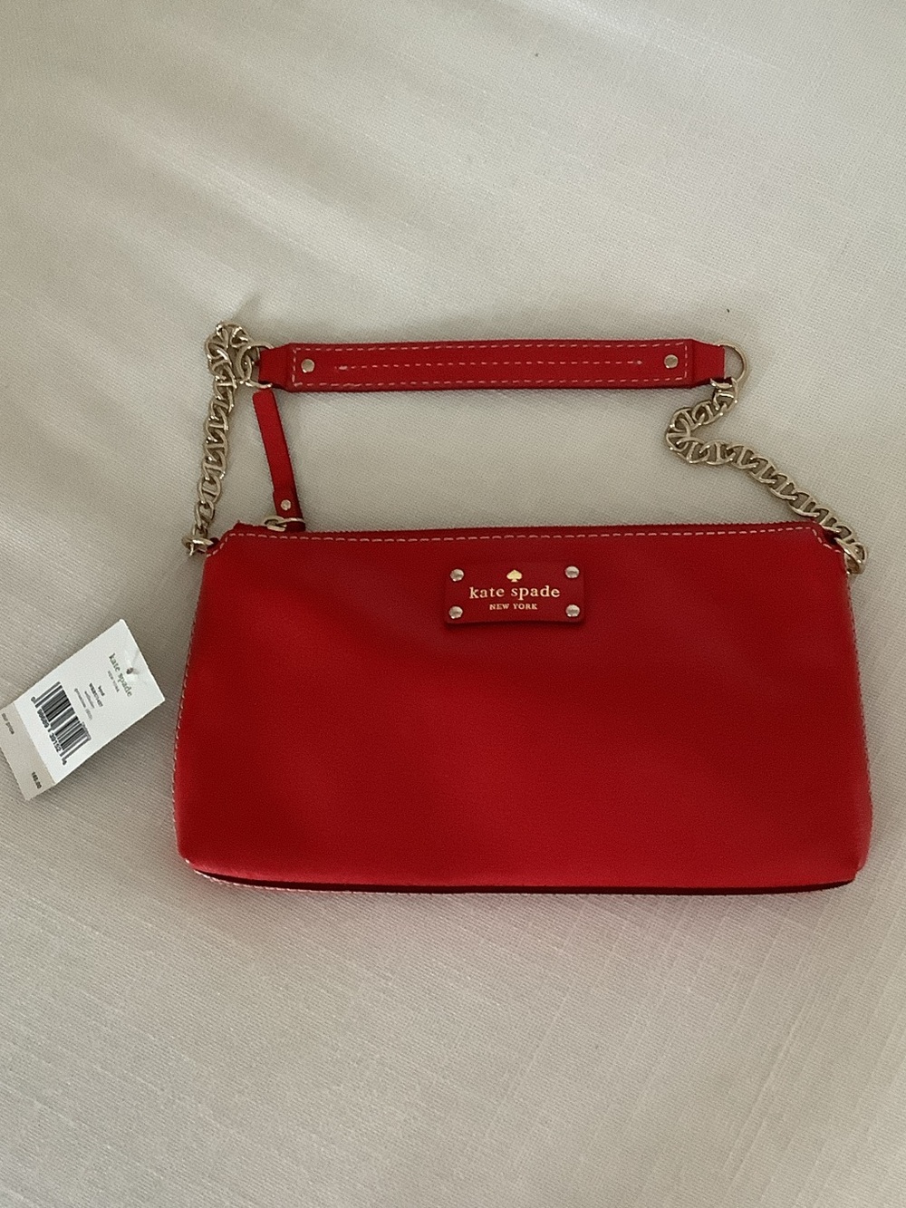 Kate Spade Red Leather Wristlet Clutch Gold Chain NWT